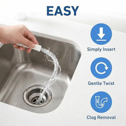 4 Pcs Drain Cleaner Brush,17.71 Inch Flexible Bendable Spiral Hair Cleaning Sink Tool Clog Remover with Nylon Bristles for Sink Overflow Tube, Kitchen, Pipes, Dishwasher, Drains (White)