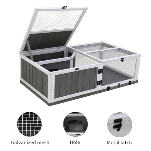 ZSQ Tortoise Habitat, Wooden Tortoise House w/Removable Waterproof Tray Indoor Outdoor Turtle Enclosure for Small Animals Outdoor Wooden Reptile Cage