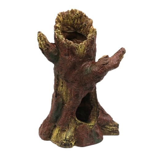DECHOUS Aquarium Decor Resin Hollow Tree Trunk, Fish Tank Hideout Cave Simulation Driftwood Root Terrarium Accessories for Betta Fish, Shrimps, Reptiles Amphibians