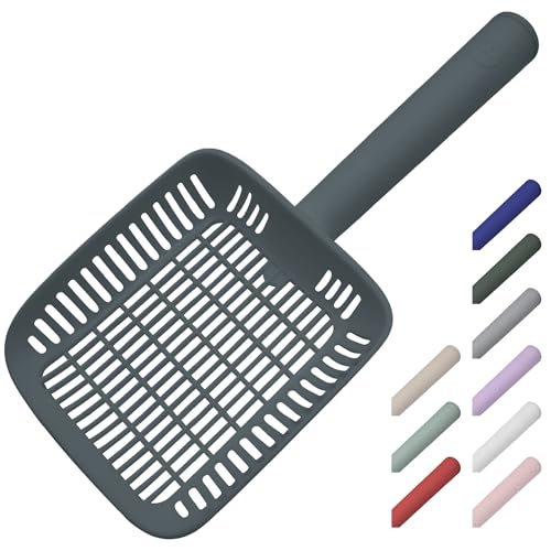 TypeC Cat Litter Scoop - Small Holes (0.11in) Big Size Scooper - Long Handle & Easy Cleaning - Hanger for Litter Box - color: Navy