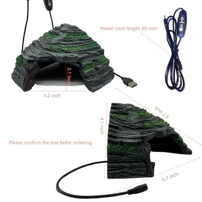 Heated Reptile Hides and Caves Resin Simulation Rock Reptile Hide Cave Bearded Dragon Hideout Heating Hide with Adjustable Temperature for Lizards Tortoise Turtles Snake Gecko