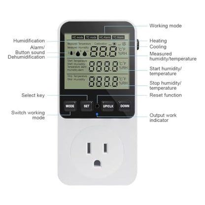 Humidity Controller Outlet 16A Direct Output Hygrometer Humidity Control Switch Humidity Sensor 20-95% US Plug