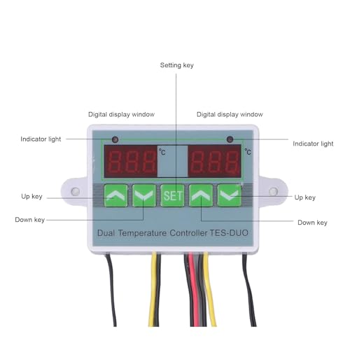 Dual Temperature Thermostat for Reptile Tank, -50℃ to 110℃ Digital Thermostat with Data Storage for Reptile Refrigerator Freezer (DC12V)