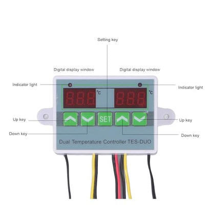Dual Temperature Thermostat for Reptile Tank, -50℃ to 110℃ Digital Thermostat with Data Storage for Reptile Refrigerator Freezer (DC12V)