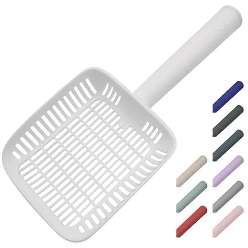 TypeC Cat Litter Scoop - Small Holes (0.11in) Big Size Scooper - Long Handle & Easy Cleaning - Hanger for Litter Box - color: White