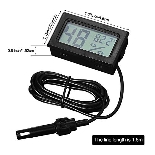 Weewooday Mini Digital Temperature Humidity Meters Gauge with Probe Gauge LCD Fahrenheit Display Thermometer Hygrometer for Incubator Reptile Plant Greenhouse Chicken Coop Garden(Black, 12 Pieces) - size: Black