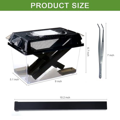 NANEEZOO Cricket Keeper, Equipped with Water & Food Feeding Dish, High Transparency Cricket Pen with Dispenser Tubes, Insect Keeper for Gecko Snake Lizards Reptiles (Large)