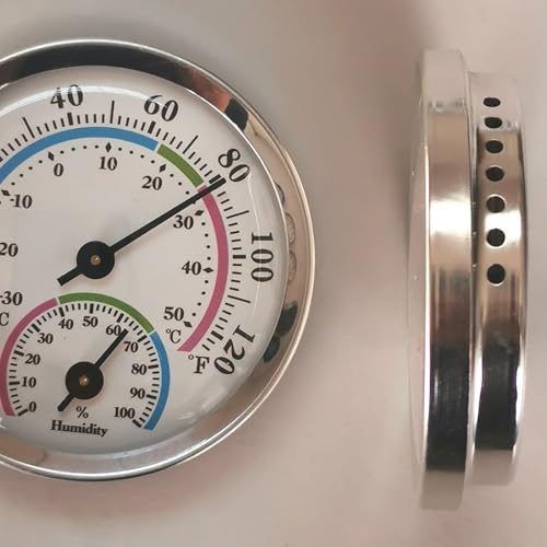 Mini Analog Hygrometer Thermometer - High Precision Humidity Temperature Gauge with Aluminum Alloy Case for Indoor Home Office Room Car Patio Sauna Garden Wall Mount(Silver)