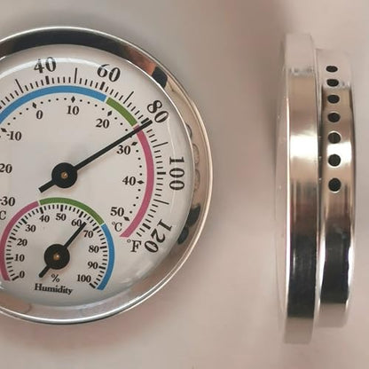 Mini Analog Hygrometer Thermometer - High Precision Humidity Temperature Gauge with Aluminum Alloy Case for Indoor Home Office Room Car Patio Sauna Garden Wall Mount(Silver)