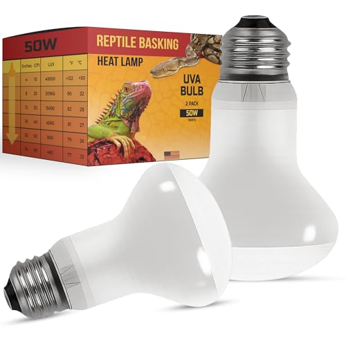 50 Watt Reptile Heat Bulb, 50 Watts UVA Basking Light Bulbs for Reptiles, Terrarium Basking Heat Lamp for Bearded Dragon,Lizard,Turtle,Snake, UVA Reptile Light Bulb E26 Base 2 Pack - style: 50WR20-WHITE-2PK