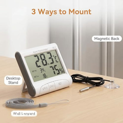 Reptile Thermometer Hygrometer with High Low Temperature Alarm Digital Aquarium Thermometer with Hook and Loop Temperature Humidity Meter Gauge for Terrariums, Vivariums, Reptile Tanks (2) - size: 2pcs