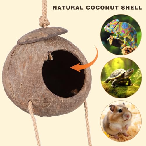 Reptile Hide Cave with Ladder Synthetic Coconut Shell Shelter for Lizard Tank Accessories Reptile Enclosure Decor 28.34X4.72X2.36In