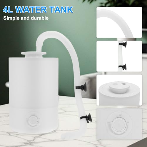 4L Reptile Fogger, Leak-Proof Design, Reptile Humidifier with Hose, Single/Dual Fog Output, White, 1 Set