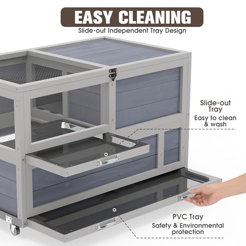 COZIWOW 2-Tier Tortoise Enclosure with Adjustable Lamp Stand, Large Wooden Tortoise Habitat, Indoor & Outdoor Reptile Enclosure for Small Animals, Ramps, Wheels, Deeper Bottom to Burrow