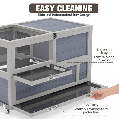 COZIWOW 2-Tier Tortoise Enclosure with Adjustable Lamp Stand, Large Wooden Tortoise Habitat, Indoor & Outdoor Reptile Enclosure for Small Animals, Ramps, Wheels, Deeper Bottom to Burrow