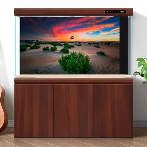 Sunrise Desert Reptile Tank Background Beautiful Sunset Desert Green Plants Terrarium Background Sand Peaks Dunes Desert Landscape Reptile Habitat Background Sunset Desert Aquarium Background 30x18in - size: 30(W)x18(H)inches/ 75(W)*45cm(H)