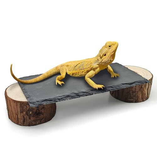 Bearded Dragon Basking Platform,Reptile Basking Platform Slate Rocks with Wooden Pile,Leopard Gecko Hides and Caves Climbing Tank Accessories for Lizards Snakes Tortoise Ball Python(Small)