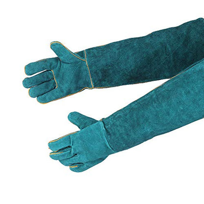 Anti Biting Gloves, Canvas Blue Pet Reptile Training Anti Bite Lengthen Safety Protection Gloves for Varanid Snake Dogs Cats(Blue)
