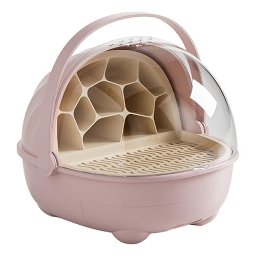Silkworm Breeding Box Transparent Small Animal Feeding Container Removable Habitat Cage Portable Reptile Carrier with PP Material for Turtle Frog Snak, Pink - color: Pink