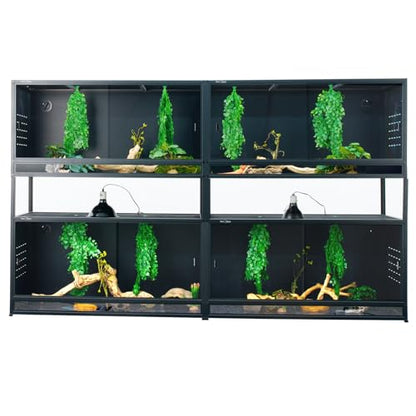 Stackable PVC Reptile Enclosure 44"x20"x20" – Space-Saving 4-Pack Modular Reptile Tank System with Front Opening Doors & Lock, Expandable Terrarium for Bearded Dragon, Ball Python, Gecko - size: Four 44x20x20''-76 Gallon with Kit