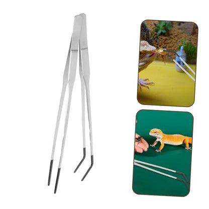 UKCOCO 2pcs Stainless Steel Aquarium Tweezers Rubber Tips Curved Feeding Tongs for Reptiles for Terrarium and Snake Feeding Lightweight and Easy to Handle