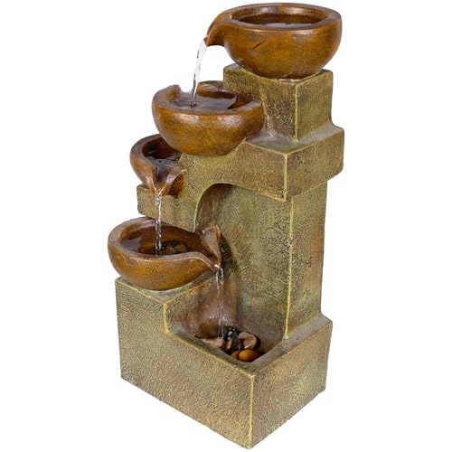 Alpine Corporation WCT726 | 16"H Indoor/Outdoor Tabletop Tiered Pouring Pots Waterfall Fountain — Natural Stone-Look Finish Adds Rustic Charm — Brown - style: 16"H - Brown 5-Tier Pouring Pots