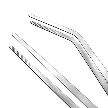 Feeding Tongs 2pcs Stainless Steel Aquarium Long Tweezers 27cm/10.6 inches Straight Curved Tweezers for Fish Tank Aquatic Plants Reptile Lizard Gecko Snake Spider Bird