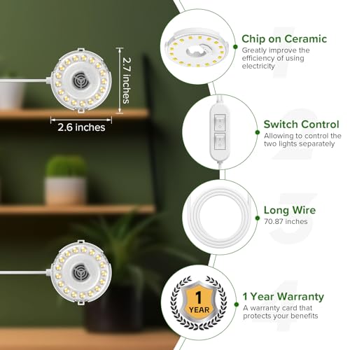 Plant Lights for Indoor Growing, 2 Pack 5W+5W Puck Grow Lights, 150 Watt Equivalent, Full Spectrum High PPFD Small Plant Growing Lamps for Shelves - size: 2-Head