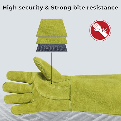 Animal Handing Gloves- Bite Proof, Puncture & Scratch Resistant for Safe Handling, Garden Gloves - color: Yellow, size: 16-inches