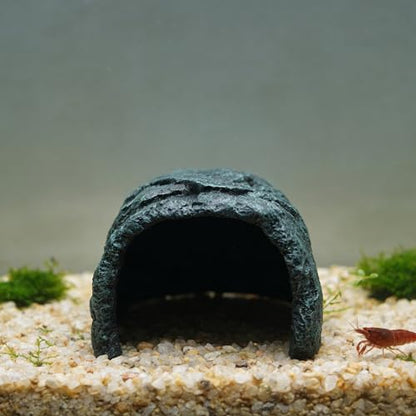 M2cbridge Aquarium Fish Hide Cave Reptile Hideout Cave Terrarium Amphibians Habitat Decor(Green Rock+ Water Dish) - style: Green Rock+ Water Dish