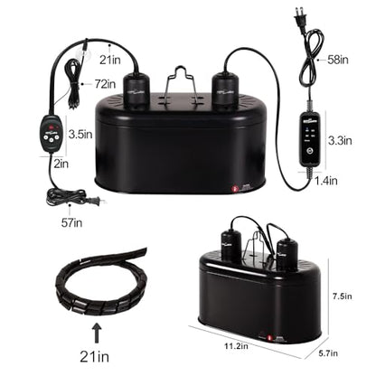 REPTI ZOO Dual Reptile Light Fixture with Dimming Thermostat and Timer, Deep Dome Lamp Fixture with Independent Reptile Dimming Thermostat Heat Bulb Temperature Controller and Timing Function