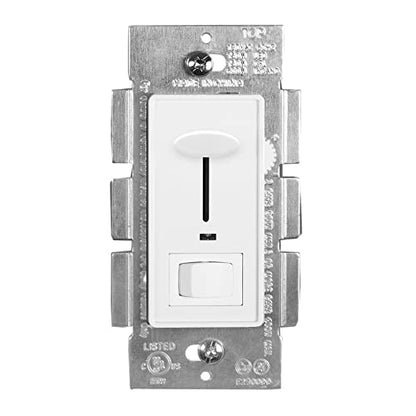 Maxxima Dimmer Light Switch, White, Blue Indicator Light, 3-Way/Single Pole | LED Compatible, 600 Watt Max, Wall Plate Included, Dimmable Lamp and Lighting Control - color: White, size: Single Pack
