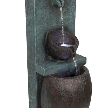 Alpine Corporation TZL388 32" 3 Tier Jar Fountain with LED Lights, Elegant Outdoor Water Feature for Garden, Patio, Backyard, Home Décor, Ceramic Water Fountain & Landscape Decorations, Gray - style: 32"H - Gray 3-Tier Jar Fountain w/ LEDs