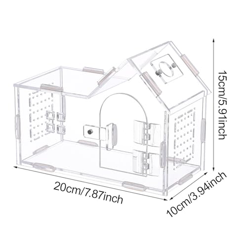 Reptile Feeding Box Critter Keeper Portable Transparent Animal Habitat Cage Hatching Container for Frog Bearded Dragon Gecko (7.87x3.94x5.91inch)