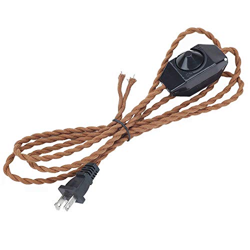 SKIVTGLAMP 8.2' Braided Wire with Dimmer Weave Rope for DIY Retro Style Replacement Open Wires Dimmable Switch Plug-in Cord（Brown） - color: Brown