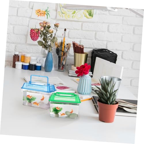 Mipcase 5pcs Portable Handheld Fish Tank Mixed Color Transparent Turtle Feeding Box for Small Pets Lightweight Plastic Breeding Aquarium Ventilation Design Easy to Clean and Operate