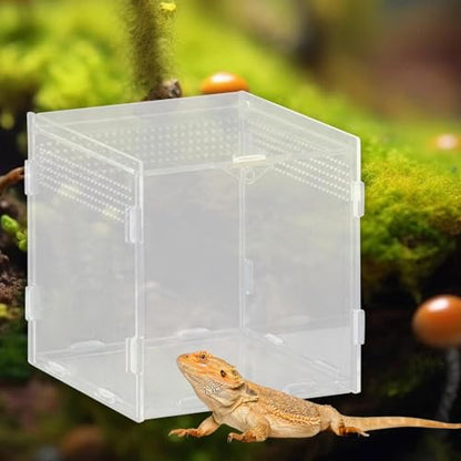 Reptile Breeding Box Terrarium Habitat Tank Transparent Acrylic Enclosure with Ventilation Holes for Snakes Frogs Turtles Geckos Small Animals- 15x15x15cm