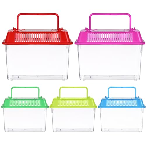 POPETPOP Portable Fish Tank Small Plastic Aquarium with Handle 5.90X4.33X3.74In Transparent Turtle Box Handheld Aquarium for Fish Turtle Hamsters Travel and Home Use