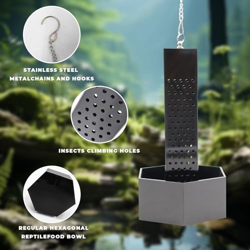 Chameleon Feeding Bowl, Hanging Black Acrylic Bearded Dragon Feeder with Column for Insects to Climb, Reptile Tank Aquarium Accessories for Lizard Lguana Gecko Toad Frog - color: Black