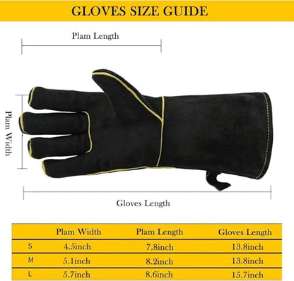 932℉ Heat Resistant Leather Welding Gloves for Men & Women – Long Sleeve Fireproof Gloves for TIG/MIG/Stick Welding, Blacksmithing, BBQ, Fireplace, Woodworking, Metalwork, Animal Handling -14 inch - size: Medium