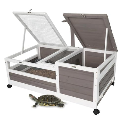 Ketive Tortoise Habitat Large Wooden Tortoise House Indoor & Outdoor, Reptile Cage for Small Animals-Leakproof Tray (Grey, 23" D x 38.98" W x 14.5" H) - size: 23"D x 38.98"W x 14.5"H