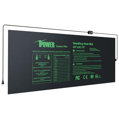 iPower 48"x20.75" Seedling Heat Mat with Built-in Temperature Controller, MET Certified Waterproof Plant Heating Pad, for Germination, Breeding, Brewing - size: 48" x 20.75", style: with Dual LED Thermostat