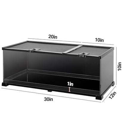 REPTIZOO Reptile Terrarium Tank 30" x 12" x 10", Black-Tinted Glass Snake Tank with Top Feeding Ports Top Screen Ventilation Reptile Habitat for Snake Spider