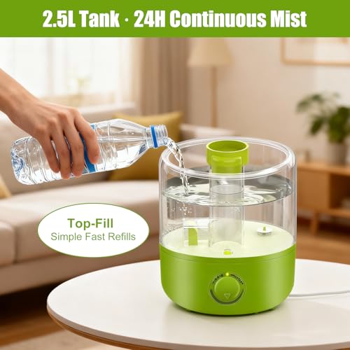 Terrarium Humidifier 2.5L – Top-Fill Ultrasonic Reptile Mister System, Adjustable Cool-Mist Fogger with Quiet Auto Shut-Off, Single/Dual Hose Mister for Reptile Tank & Vivariums
