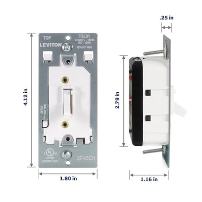 Leviton Toggle Slide LED Advanced Dimmer Switch for 150W Dimmable LED, Halogen and Incandescent Bulbs and Fixtures, TSL01-W, White - color: White