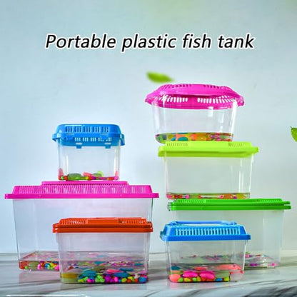 Plastic Terrarium, Critter Keeper, Plastic Fish Tank, Fish Transport Container, Critter Cage, Hermit Crab Cage with Removable Lid and Feeding Port Enclosure Ventilated Design - size: 27x17x14cm