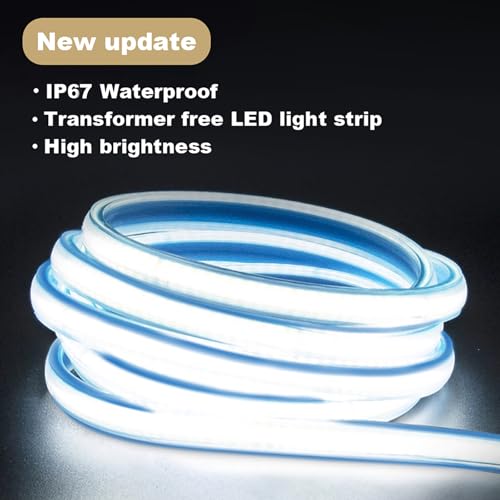 2 Meter Bright LED Strip Lights AC 110V with US Plug 6.56 Foot IP67 Waterproof COB LED Rope Lights for Kitchen Under Cabinet Lighting 6000K Cold White (Cold White, 6.56ft) - color: Cold White 6000K, size: 6.56ft