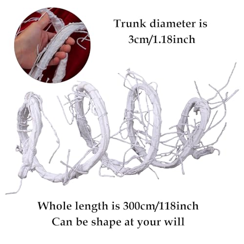 118inch Long Bendable White Grapevine Garland Artificial Tree Branches Fake Cherry Blossom Twigs Grape Flore Vines Wall Hanging Wreath Reptile Climbing for Door Christmas Swing Arch Decoration(Large) - size: ['Large']