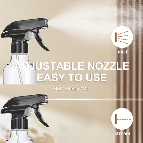 Uineko Spray Bottles 2-Pack, 10 Oz, Mist & Stream, Heavy Duty Spraying Empty Water Sprayer Bottle, BPA Free Plastic Refillable Containers for Cleaning Solutions, Plants, Hair, Essential Oils (Clear) - style: Clear