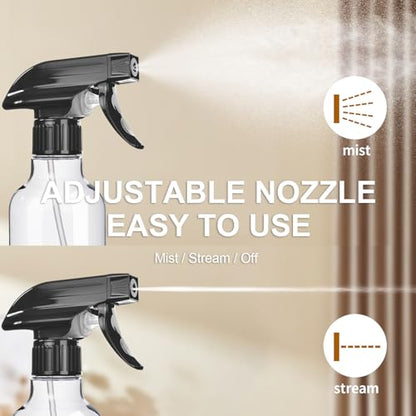 Spray Bottles 2-Pack, 10 Oz, Mist & Stream, Heavy Duty Spraying Empty Water Sprayer Bottle, BPA Free Plastic Refillable Containers for Cleaning Solutions, Plants, Hair, Essential Oils (Clear & Amber) - style: Clear & Amber